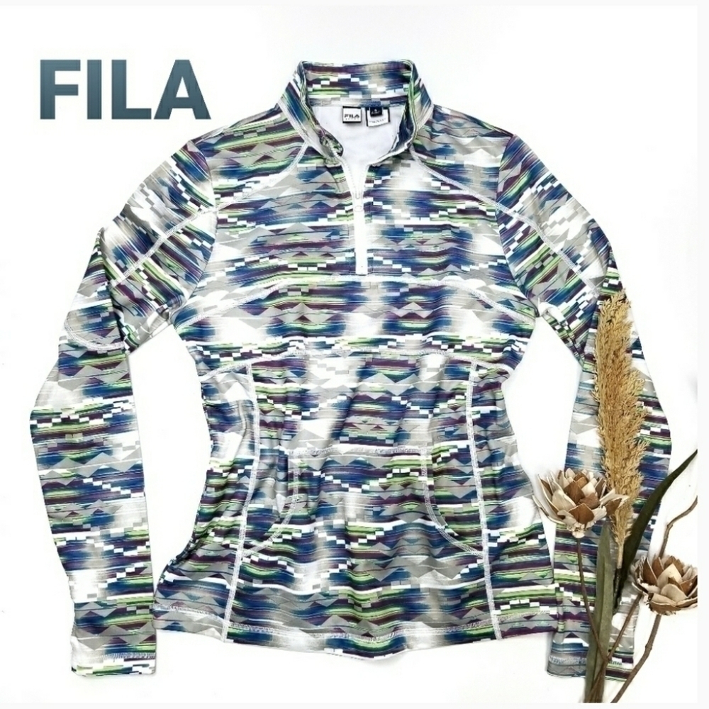 FILA  Neon Aztec Poly Fleece Running Pullover S